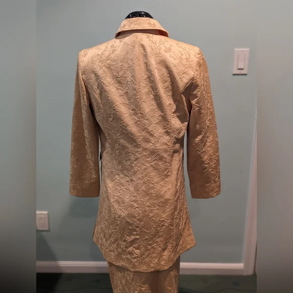 Gold embroidered Philippe Adec long coat suit size 4 jacket with 6 skirt.